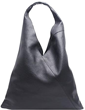FrasiBags Schultertasche aus echtem Leder, Umhängetasche aus Leder, Damen Ledertasche, Damentasche hergestellt in Italien, Schwarz, 46x62x12
