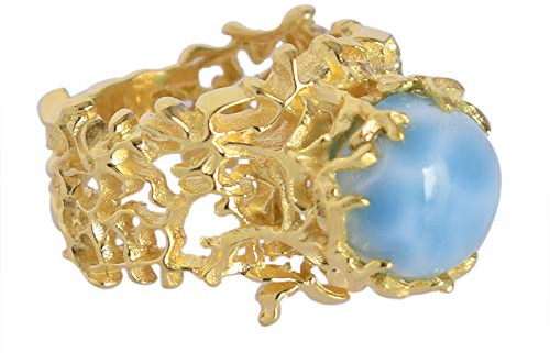 Cocktail Ring 925 Sterling Silber vergoldet mit natürlichem Larimar Edelstein FSJ-4729-A