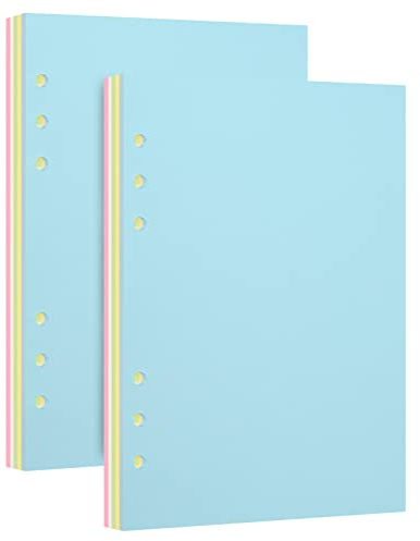 2 Packungen Nachfüllpapier für A5 6-Ringbuch-Notizbuch - Ideal für Büro, Schule, Zuhause, Kreative Projekte und Tagesplanung, 100 GSM, Blanko, Jeweils 50 Blatt, 5 Farben, passend für A5 6-Ring