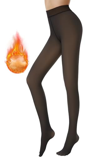 AMIYOYO Fleece Lined Tights Women Thermal Tights Fake Translucent Pantyhose High Waisted Leggings Ladies Stretch Sheer Thick Winter Warm Stocking