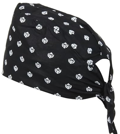 BISMAADH Mütze mit Sikh-Symbol aus Bambus-Baumwolle, bedruckt, Patka Durag, Kopfbedeckung, Totenkopfmütze, Schwarz, Einheitsgröße