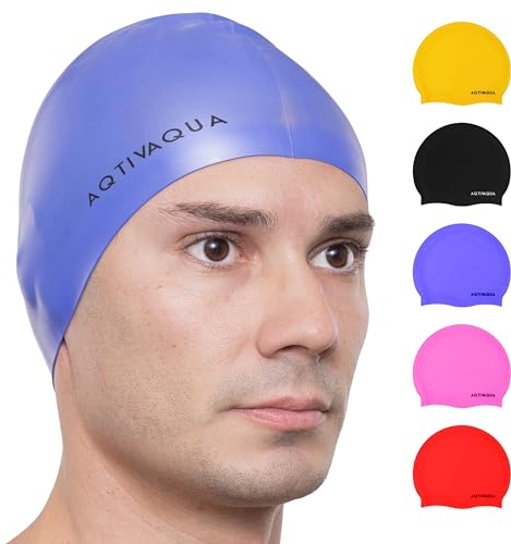 AqtivAqua Gorro Piscina Mujer y Hombre, Gorro Natacion de Silicona 100% Impermeable, Adecuado para Niños y Adolescentes, Gorro de Baño Elástico para Mantener el Cabello Seco (Azul)