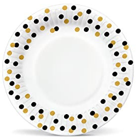 PAW - Assiette Jetable en Carton (18 cm) I Lot de 8 Assiettes Jetables I Idéale pour Barbecue, Anniversaire ou Fête I Assiette Jetable Anniversaire -Birthday Confetti (gold-black)