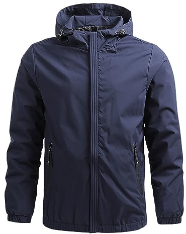 Veste Homme Imperméable Veste de Pluie Extérieure Manteaux de Pluie Pliables avec Poches Zippées Imperméable Coupe-Vent Léger avec Capuche pour Cyclisme Course à Pied Randonnée Grande Taille