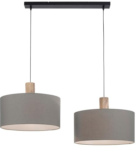 LeuchtenDirekt Pendelleuchte - Braun - Grau - Schwarz - Holz - Metall - Stoff - 2-flammig - 100 x 120 cm