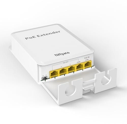 Tliffpaco Outdoor Gigabit PoE Extender 1 in 4 Out, 5 Port PoE Repeater IP65 Waterproof, Vlan, IEEE802.3af/at/bt Extend Additional 100m(328ft), 10/100/1000Mbps, Wall Mount Plug and Play