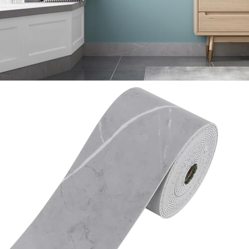 jackfru Plinthe souple large et épaisse - 10 m - Bande décorative flexible autocollante - Profilés de transition de sol, plinthes murales, grain de bois de marbre (marbre gris)