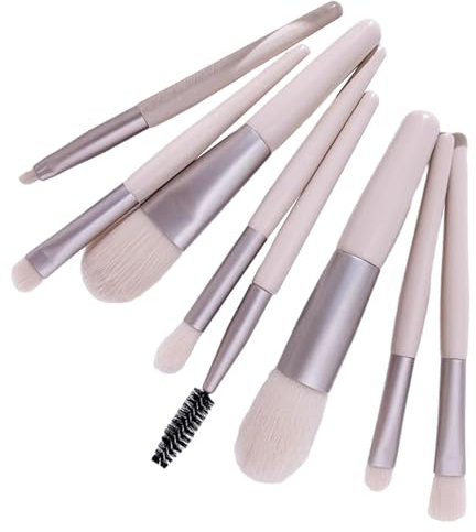 Tainrunse Lot de 8 pinceaux de maquillage professionnels pour débutants à poils doux pour fond de teint, blush, lèvres, nez, ombre à paupières, sourcils, cils Beige