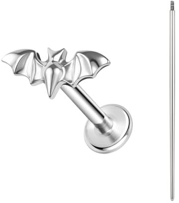 BodyAce ASTM F136 Titan Helix Piercings Ohrstecker, 16G Flatback Lippenpiercing With Piercing Taper, Nasenstecker Conch Tragus Piercing Schmuck [Fledermaus]