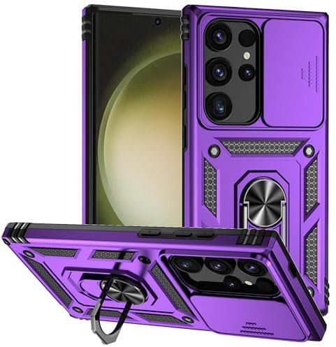 XINYEXIN Cover per Samsung Galaxy S24 Ultra 5G, Custodia con Protezione Fotocamera [360° Magnetica Anello Supporto] Hard PC y TPU Silicone Antiurto Custodie - Viola