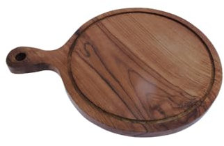 Kalu creations Tagliere in legno di teak rotondo con manico, 35x25 cm