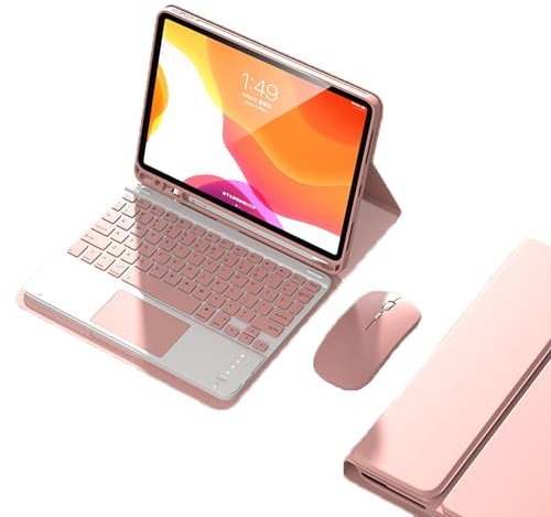 EHLCYS Étui avec Clavier Tactile pour Samsung Galaxy Tab S9 2023/S8 2022/S7 2020 11 / S9 FE 10,9 Tablette, Clavier Bluetooth sans Fil Amovible, Coque Arrière en TPU Souple Ultra Fine,Rose