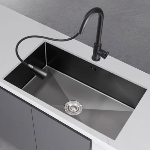 Fregadero bajo encimera de gran capacidad, de un solo recipiente, de lado estrecho, fácil de limpiar, fregadero de acero inoxidable, fregadero para lavavajillas, barra de balcón, fregadero con sifón