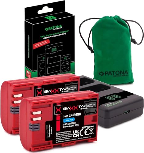 Baxxtar MaxProtect LP-E6NH Batteries (2 x 2600 mAh) - Capteur NTC V1 - Chargeur 1500 mA PD Performance USB-C - EOS R R5 R5c R6 R6II R7 60D 70D 80D 90D 5DS 5DS R 5D II III IV 6D I II 7D I II, etc.
