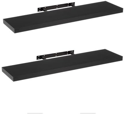 LOLAhome - Set de 2 Baldas Flotantes para Pared de Madera Negras de 100x23 cm, 2 Estanterías de Pared Resistentes y Decorativas sin Agujeros Visibles para Salón, Cocina, Oficina o Dormitorio