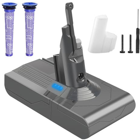 Waitley Battery for Dyson V8, 6000mAh Replacement Battery for V8 SV10 Compatible with V8 Absolute, V8 Animal/Motorhead/Fluffy Cordless Vacuum Cleaner with 2 Pre-filters+Screwdriver