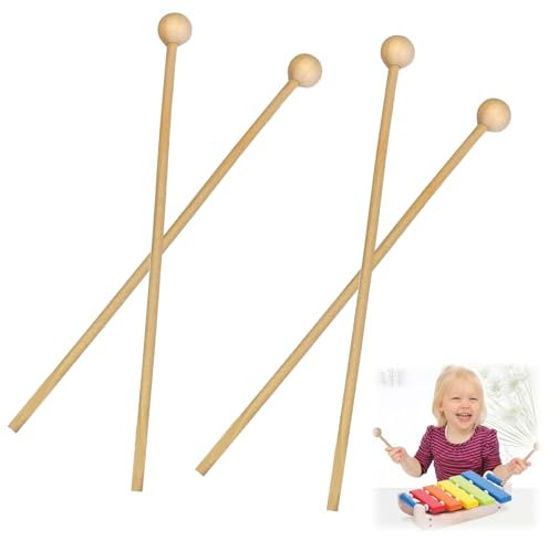 Holzschlägel, 4er-Set Schlägel Mallet Drumsticks, Schlagzeug Schlägel,Paukenschlägel, Holzschlägel Marimba, Schlägel Klangstäbe, für Xylophon, Holzblock Glocken Kinder Anfänger Erwachsene