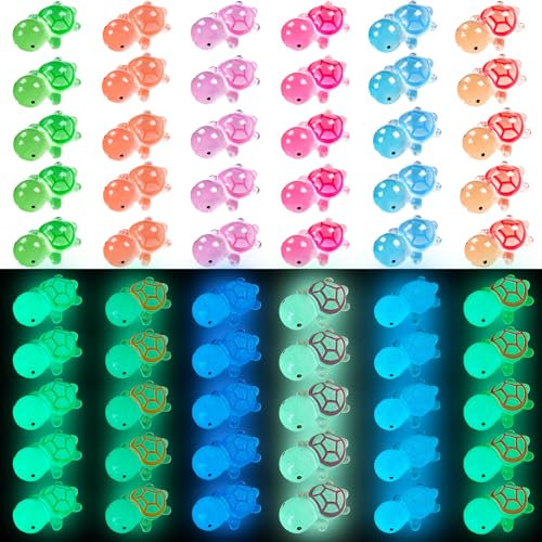 Hebterrka 60 Stück Leuchtende Kleine Schildkröten Figuren, 6 Farben Mini Harz Schildkröten, Leuchten im Dunkeln, für Puppenhaus, Mikrolandschaft, Aquarium Dekorationen