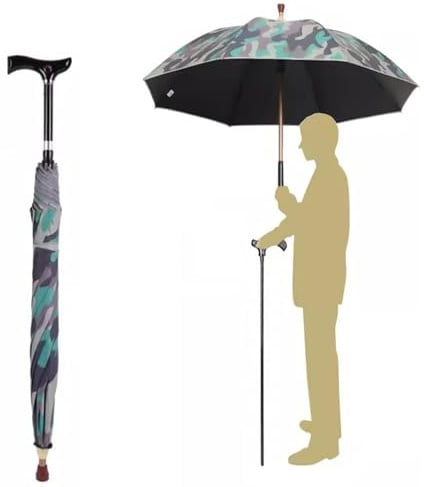 Wzmazingly 2-in-1 Gehstock-Regenschirm Höhenverstellbar Wanderstock Spazierstock Regenschirm Winddicht Schirm-Gehstock Teilbares Design Mit Anti-Rutsch-Spitzen