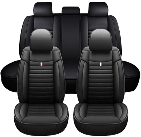 Für BMW-3 Series (2005-2012) 5 Series (2005-2018) X3 (2005-2017) X4 X5, 5-Teiliges Set Aus Universellen Autositzbezügen Aus Leder – Atmungsaktiv, Schmutzabweisend Und Verschleißfest. (Schwarz)