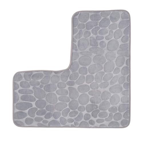 Tappeto da bagno a forma di L, tappetino da doccia angolare, tappetino da bagno assorbente, morbido, lavabile, tappetino quadrato (grigio)