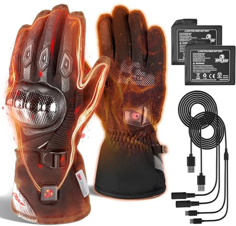 Beheizbare Handschuhe Motorrad 2024 Upgrade 3000 mAh Wiederaufladbare USB Motorradhandschuhe Beheizt Warme Herren Winter wasserdichte Touchscreen Elektrische Handwärmer Winterhandschuhe Schwarz XXL