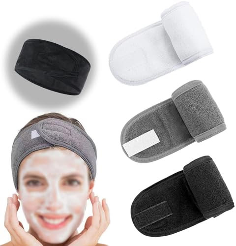 3 Stück Kosmetik Haarband mit Klettverschluss, Kosmetik Stirnband Frottee,Kosmetik Mikrofaser Haarband für kosmetische Behandlungen, Haarschutz bei Schminken (Schwarz,Weiß und Grau)