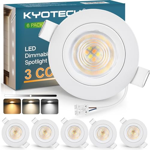 KYOTECH LED Einbaustrahler 230V Dimmbar 60-70mm, 5W LED Spot Ultra Flach 550LM, 3000K/4000K/6500K Deckenspots, IP44 Einbauleuchten für Badezimmer Wohnzimmer, Weiß 6er Set (Nicht Drehbar)