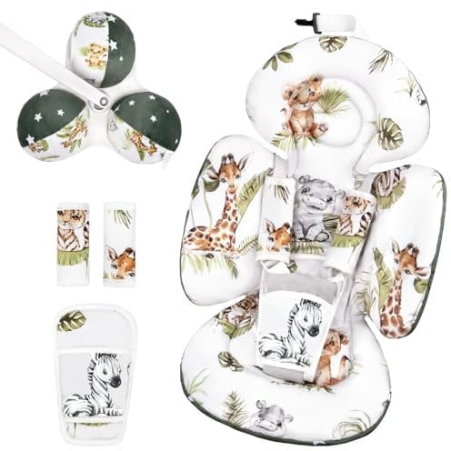 Sweetwavet Infant Insert Compatible with 4moms Mamaroo Swing and Infant Carseat, Including 3 Replacement Toys, Reversible Newborn Insert for Baby Swing, Stroller, Bouncer, Soft Fabric - Animals