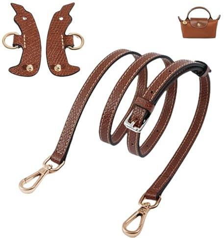 Artanchao Longchamp Schultergurt aus Echtem Leder – Verstellbare Schulterriemen für Damen, Passend für Longchamp Mini Bag, Ideal für Handtaschen und Crossbody Bags (Braun - Gold)