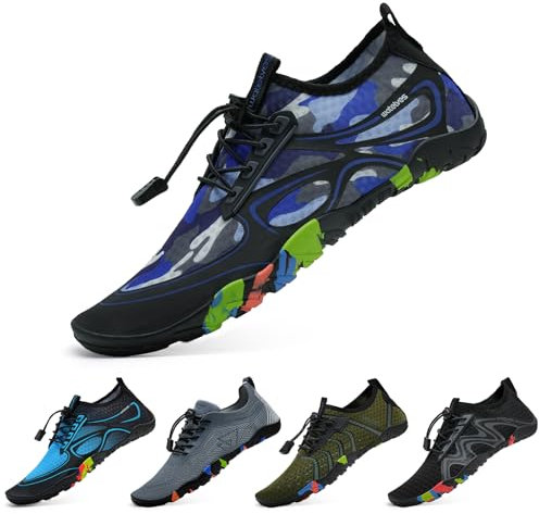 WateLves Badeschuhe Wasserschuhe Damen Herren Schnell Trocknende und Schnell Tragende Strandschuhe für Tauchen Surfen Wassersport Wandern Yoga Alltag Camouflage Grau Blau 42 EU