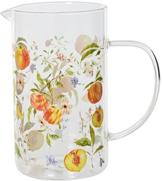 Decoris Jug 17 cm Glass with Peach Motif - Carafes & Jugs - Drinkware Glass Jug - Water Jug Juice Jug Lemonade Jug Serving Pot - Summer Tableware Transparent Yellow