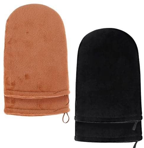 Guante Autobronceador Corporal,4 Piezas Autobronceadores Lavables Efecto Uniforme Guantes de Bronceado Reutilizables de Doble Cara,Crema o Protector Solar Guantes Aplicadores para Tomar el Sol