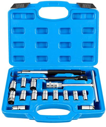 Juego de 17 piezas de inyectores de asiento limpiador de desmontaje universal de inyector de escariador de cara de válvula de asiento plano escariador de escariador