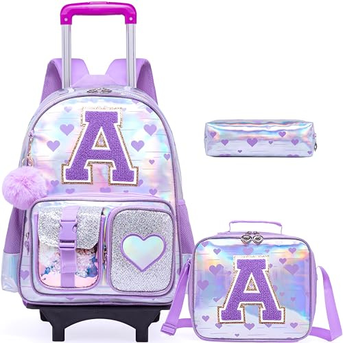 HTgroce Zaino con Ruote Scuola Elementare Trolley Bambini con Ruote Borsa Pranzo e Astuccio Regalo Scolastico