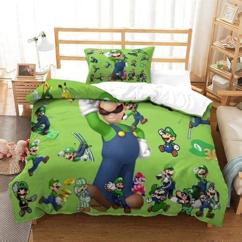 Luigi's Bettbezug Bettwäsche Set Kinderbettwäsche Reißverschluss Mit Kissenbezug Betten Set Für Jugendliche Kinder Schlafzimmer Single（135x200cm）