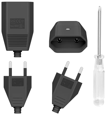 AXFEE 4PCS Juego Enchufe Macho y Base Hembra Europea Plano,250V 2.5A,Negro | con destornillador, toma de corriente empotrada,instalación, adecuado para cables de 0,75 mm², uso interior y exterior