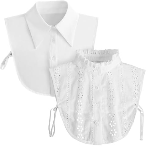GYIOFAI 2 Pièces Faux Col Femme, Détachable Col Amovible Cols Chemisier Classique Élégant Faux Demi Chemises Faux Collier de Poupée Insert Cols pour Femmes (Blanc)