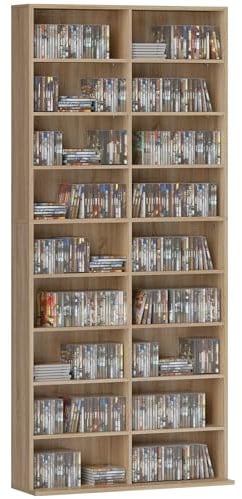 HOMCOM Rangements pour CD et DVD 18 Compartiments 78,5x24x175cm Naturel
