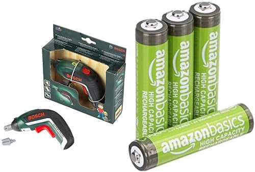 Theo Klein Bosch Akkuschrauber Ixolino, Licht & Sound, 3+ Jahre, & AAA Akkus Amazon Basics 4 Stück, 850mAh