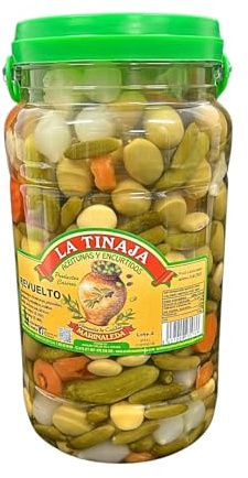Revuelto Encurtidos Sabor Anchoa Aceitunas y Pepinillos 1,75 kg Escurrido | Cóctel con cebollitas, zanahoria y coliflor. Aliño artesano de la Sierra Sur. Bote 2,9 kg para hostelería, tapas y aperitivo
