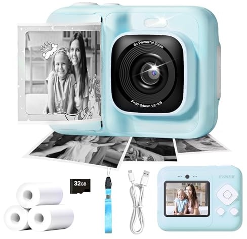 ETIKEZ Appareil Photo Pour Enfants - Appareil Photo instantané,Blau | Appareil photo instantané 1080P pour enfants de 4 5 6 7 8 9 10 ans pour filles et garçons, jouet portable
