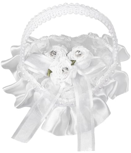 BESTOYARD Ringkissen weiß mit Griff Spitze Satin für Hochzeit | Spitze und Satin, Kompakte Größe, Mit Griff, für Hochzeitszeremonie, Verlobung und Schmuckpräsentation, 1 Stück
