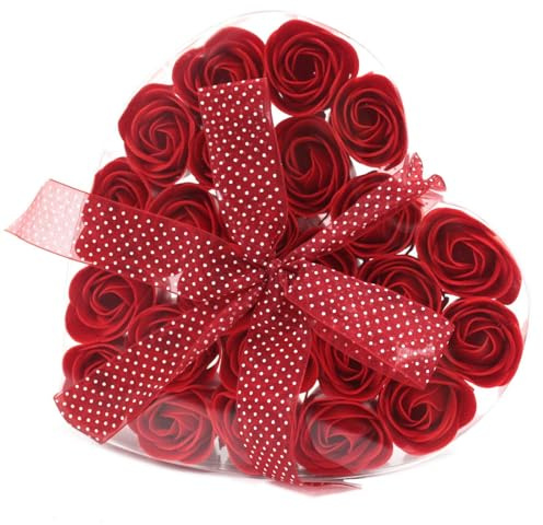 Set of 24 Soap Flower Heart Box - Red