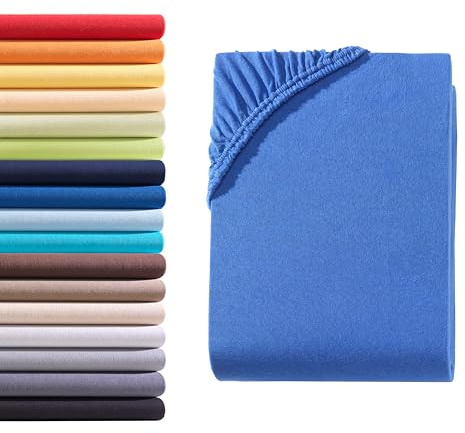 Hometex Premium Textiles Spannbettlaken Spannbetttuch 90-100 x 200 cm, Bettlaken Jersey aus 100% Baumwolle, Matratzen bis 23-25 cm, Oeko-TEX Made IN Green, Royal