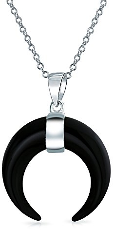 Bling Jewelry Boho Tribal Style Schwarzer Onyx Horn Italienischer Halbmond Anhänger Halskette Westlicher Schmuck Für Frauen Und Teenager .925 Sterling Silber