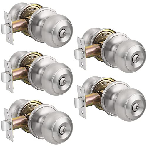 Probrico Brushed Nickel Privacy Keyless Door Knobs, Stainless Steel Interior Bedroom 5 Pack