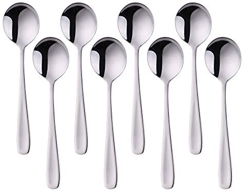 Do Buy Argento Cucchiaio Acciaio Inox 8pcs, Cucchiai da Zuppa 175mm lunghi Tondo Cucchiai da Dessert,Cucchiaio Medio Colorati Metallo,Set Cucchiaini