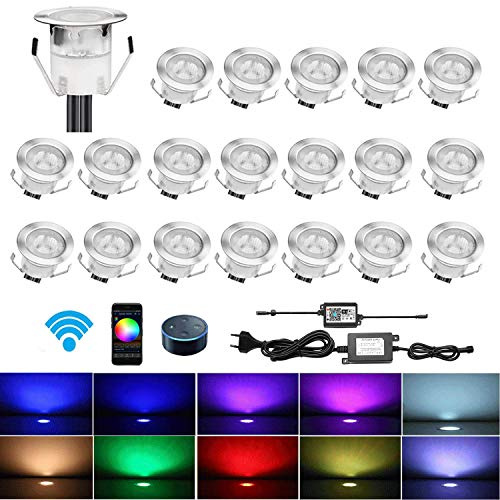 CHNXU LED Spot Encastrable Extérieur Mini Spot Encastré de Ø30mm Eclairage Encastrables Extérieur pour Terrasse Enterre IP67 Etanche DC12V Lumière pour Escalier (rgb wifi, 20 kit)