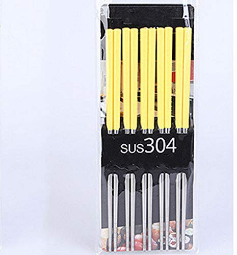 Feixiangge Stainless Steel Chopsticks Set 304 Home Gold-Plated Personality Anti-Slip Chopsticks 5 Pairs of Family wear Wheat Handle Chopsticks Five Pairs/Yellow